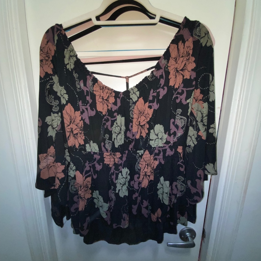 Free People Low Back Floral Blouse